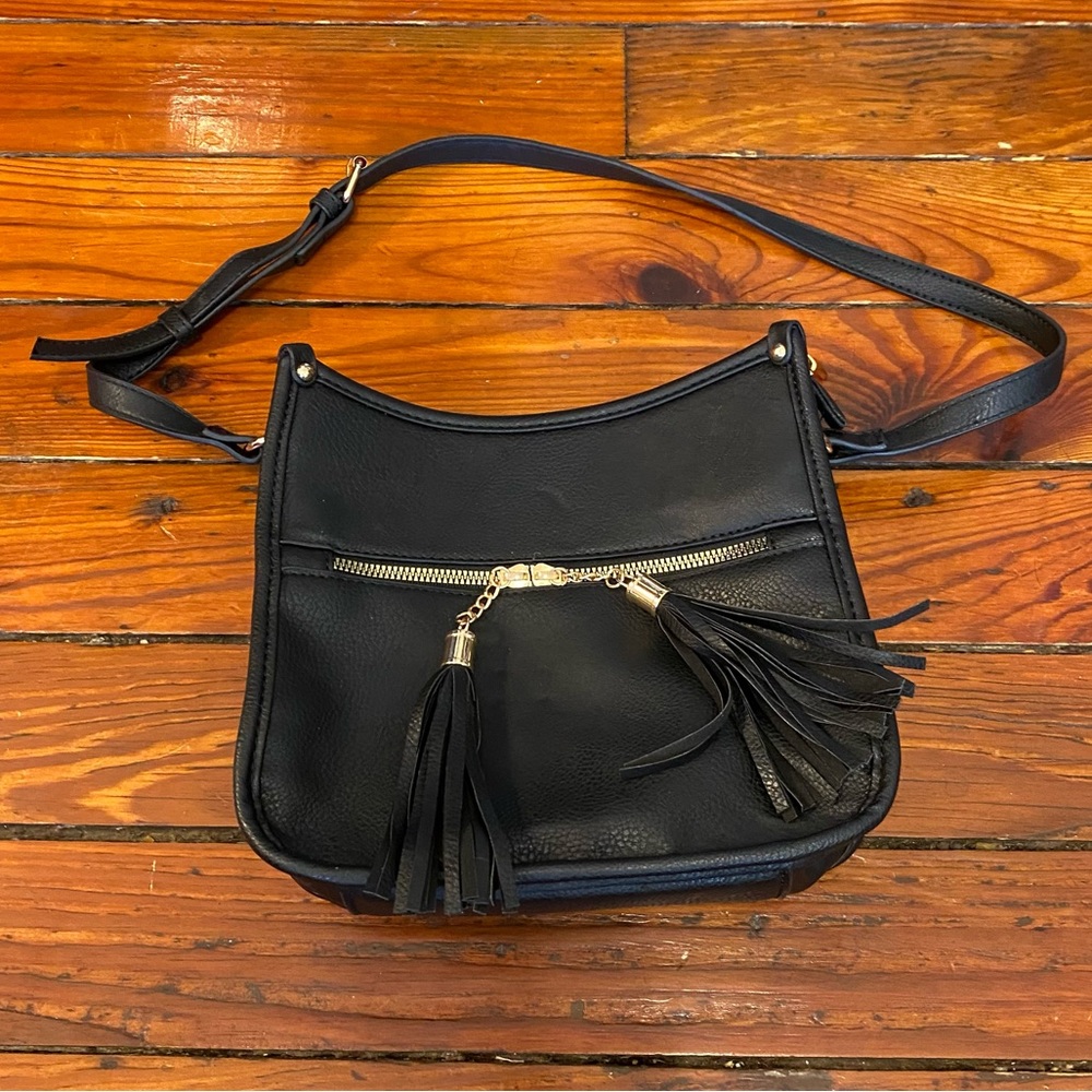 Black Small Shoulder Bag Purse with Tassels